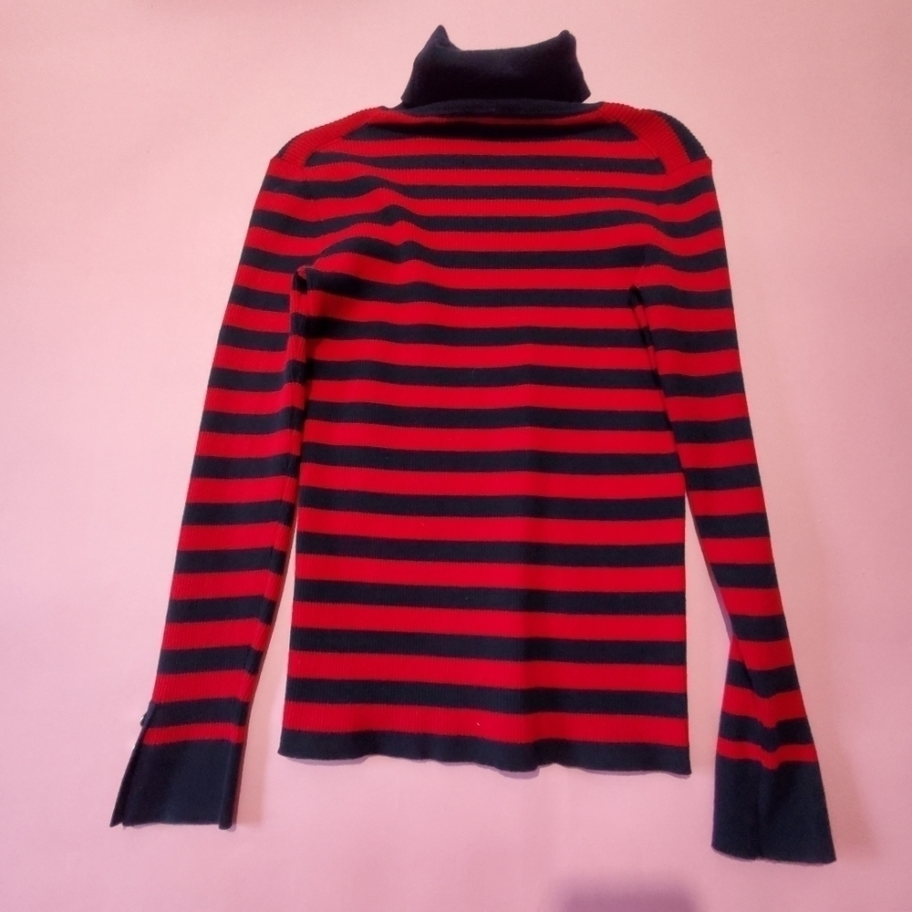 Tommy Hilfiger Black and Dark Red Stripped Turtleneck Sweater - Picture 4 of 4